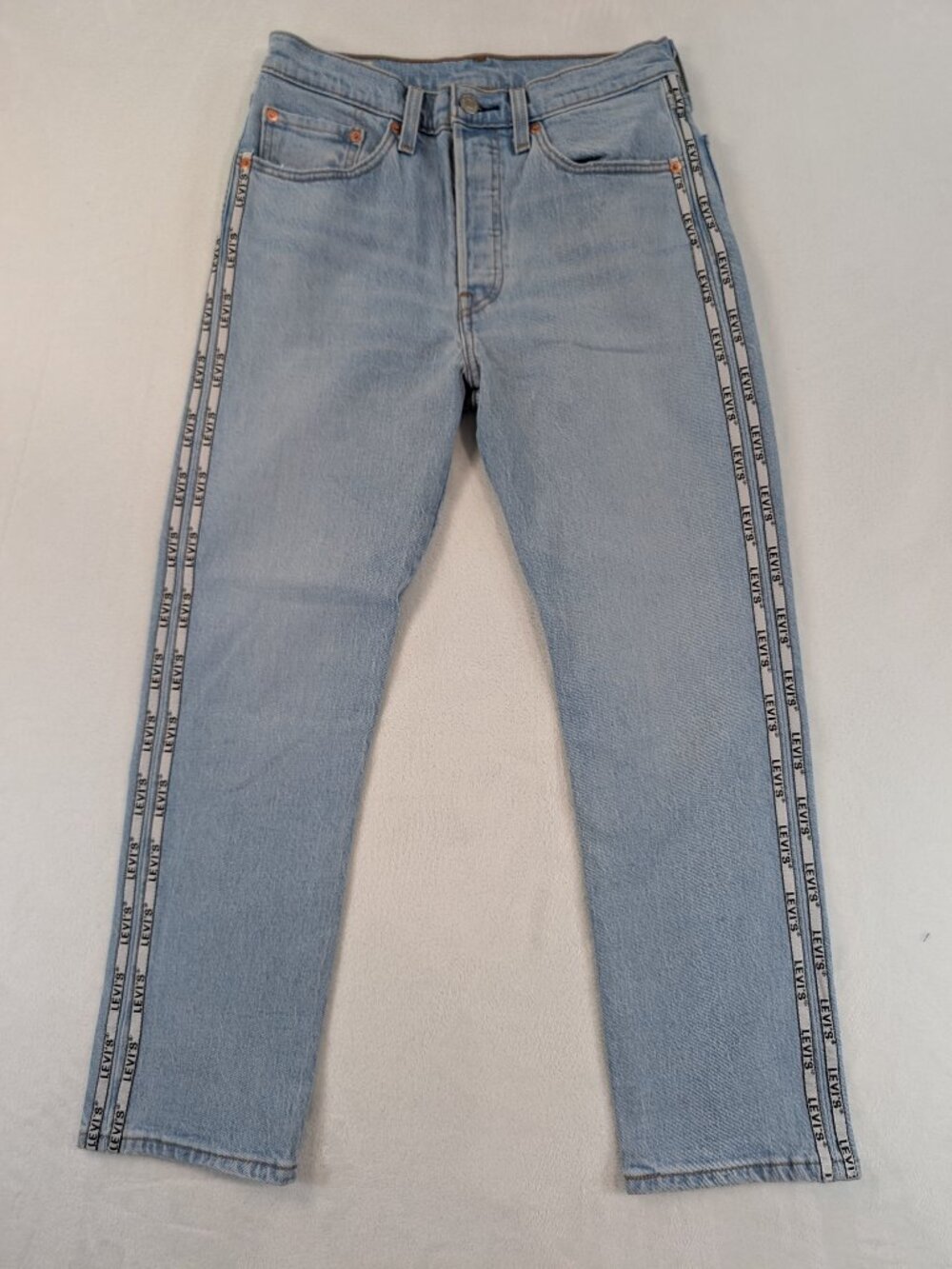 Levi’s 501 Original Sport Stripe Light Wash High Rise Straight Jeans Size 26x26